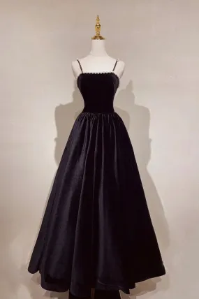 Black Velvet Pearls Long Prom Dresses A-Line Evening Party Dresses
