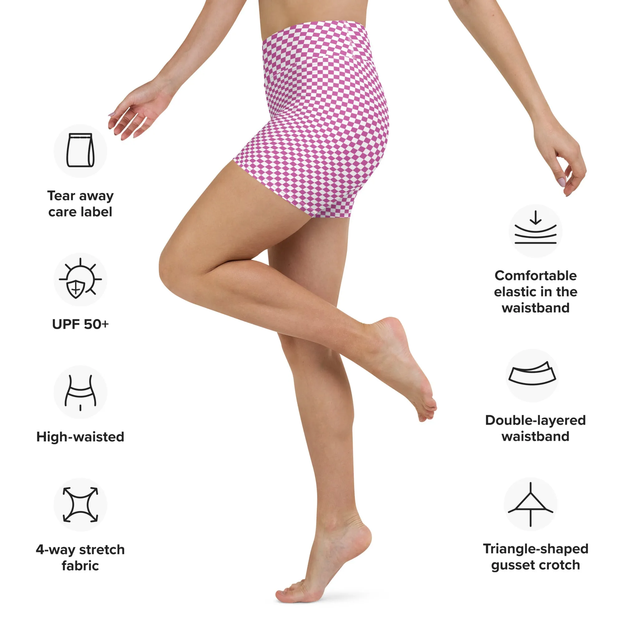 FYD Mini Yoga Shorts in pink & white check
