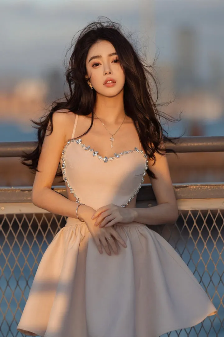 Lovely Heart-Shaped Diamond Backless Prom Dresses Party Dresses Homecoming Dresses