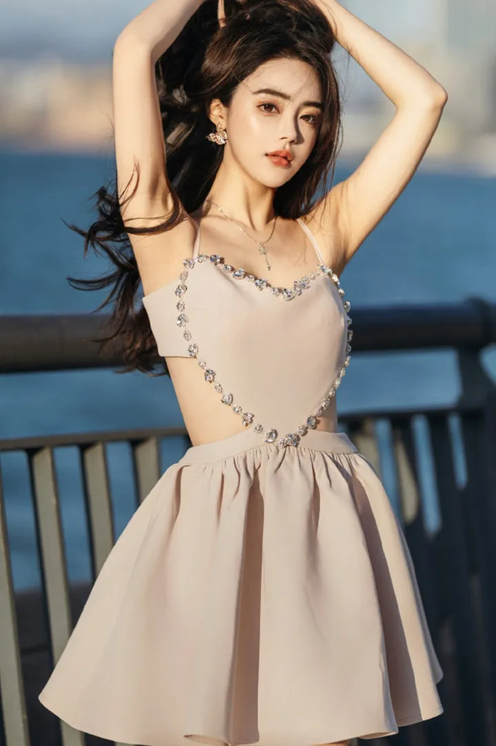 Lovely Heart-Shaped Diamond Backless Prom Dresses Party Dresses Homecoming Dresses