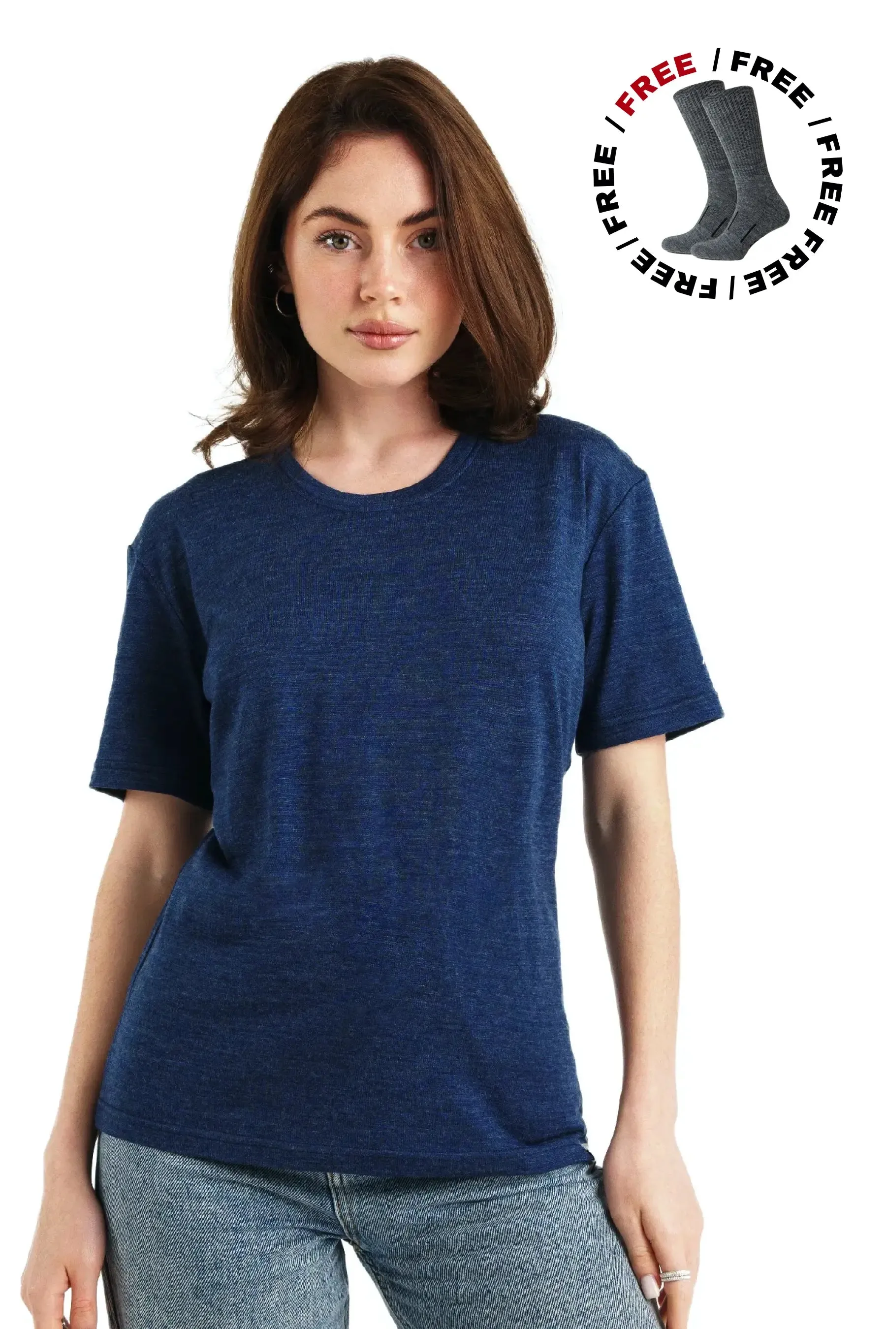 Women's Merino T-shirt 165 Navy | Crewneck ( socks)