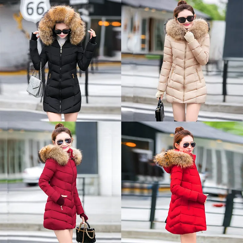 Women's Winter Coats Parkas Wadded Jackets warm Hood Large Faux Fur Collar Outwear