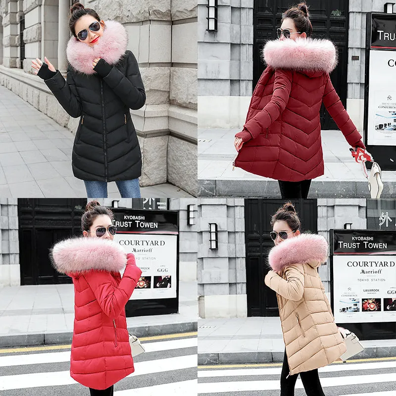 Women's Winter Coats Parkas Wadded Jackets warm Hood Large Faux Fur Collar Outwear